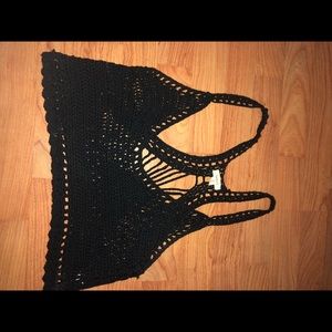 Black Knitted Crochet Crop Top